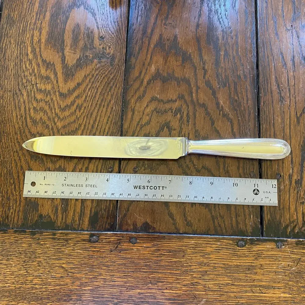Christofle Perles Carving Knife Silverplate France 13in Serving Beaded